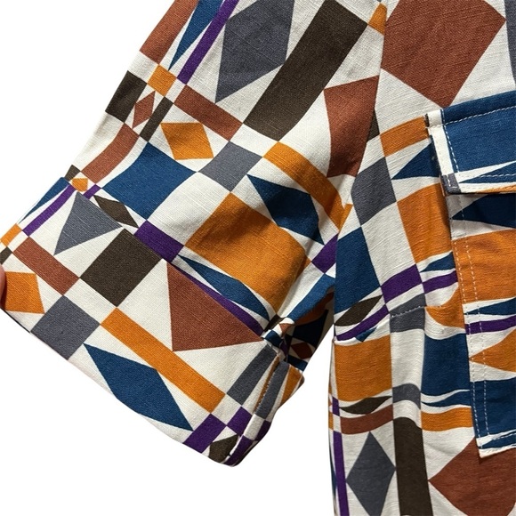Sézane NEW Colorful Geometric Mini Lulu Dress Size 40 Linen Cotton Blend - Picture 4 of 13